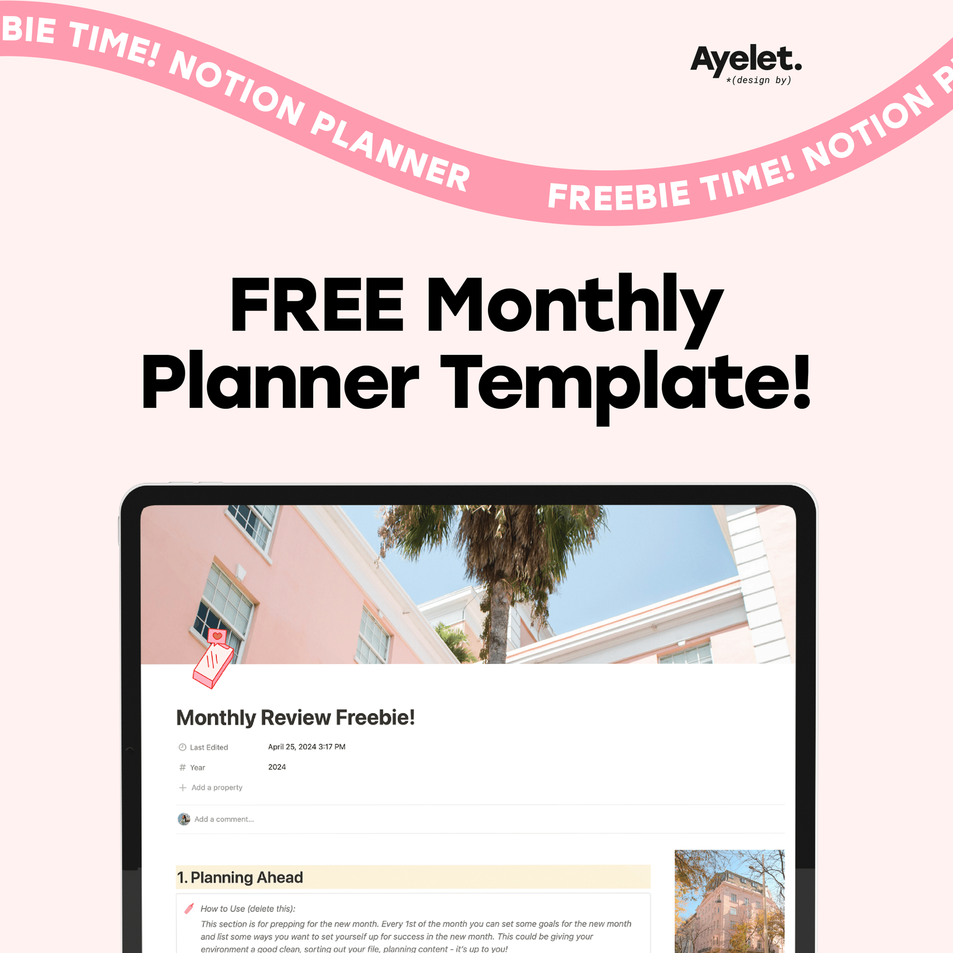 FREEBIE! Free Monthly Review/Planner Notion Template