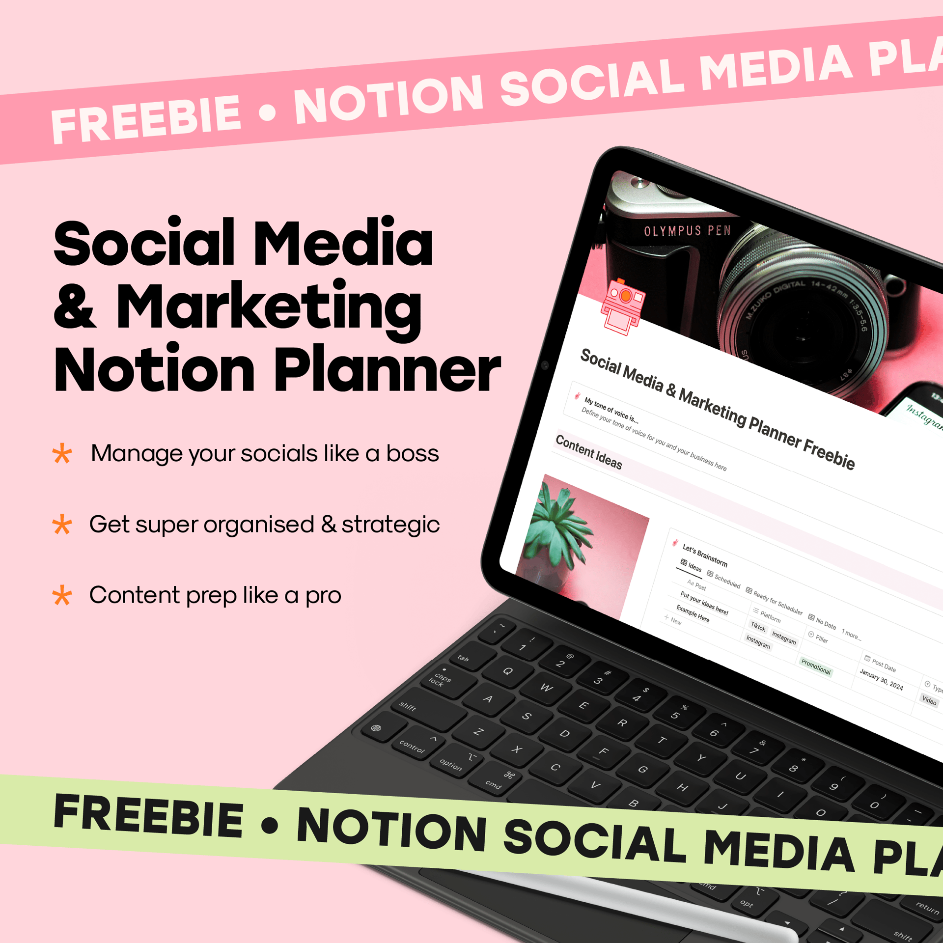 FREEBIE! Social Media & Marketing Notion Planner Template
