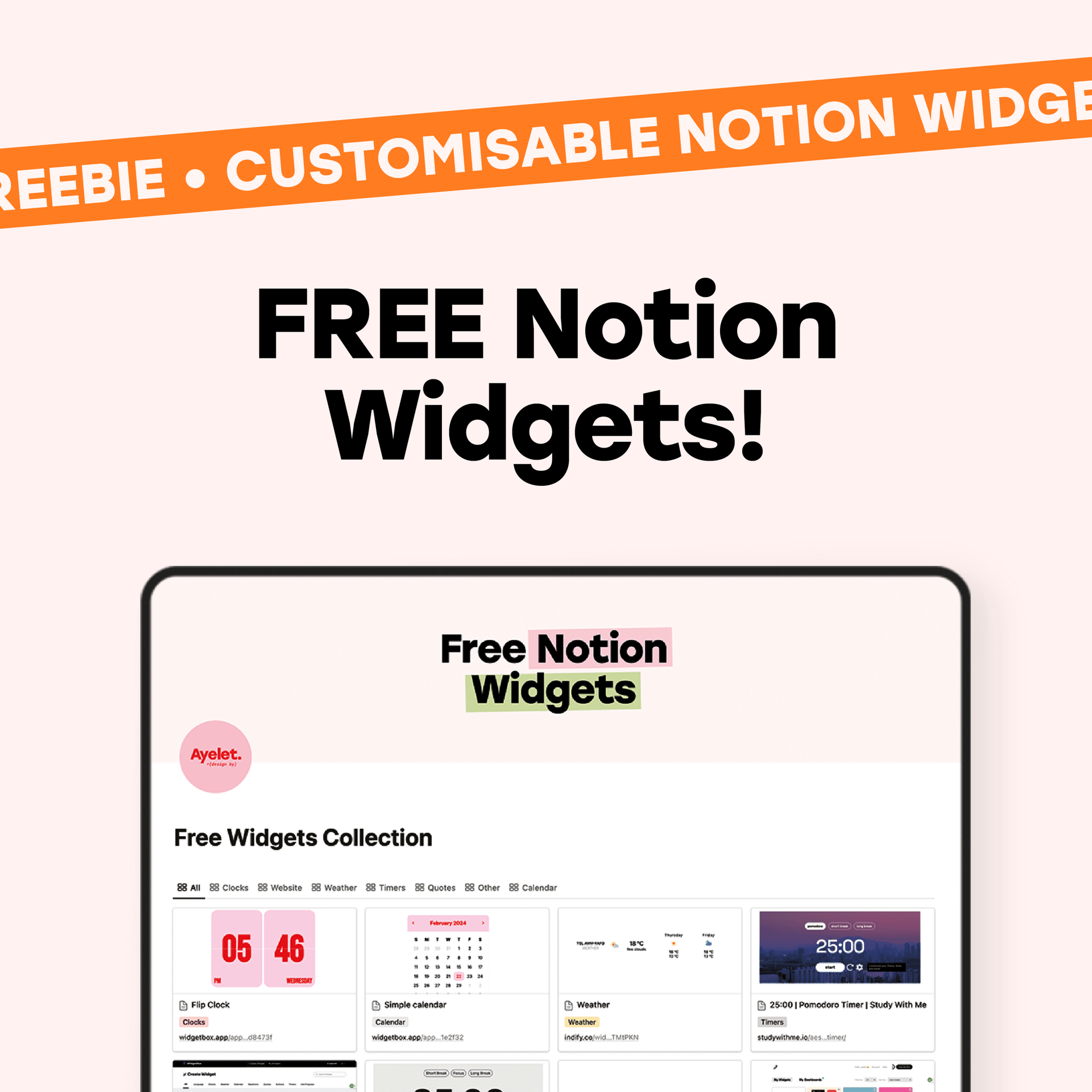 FREEBIE! FREE Notion Customisable Widgets Page for Aesthetic Notion Set-ups